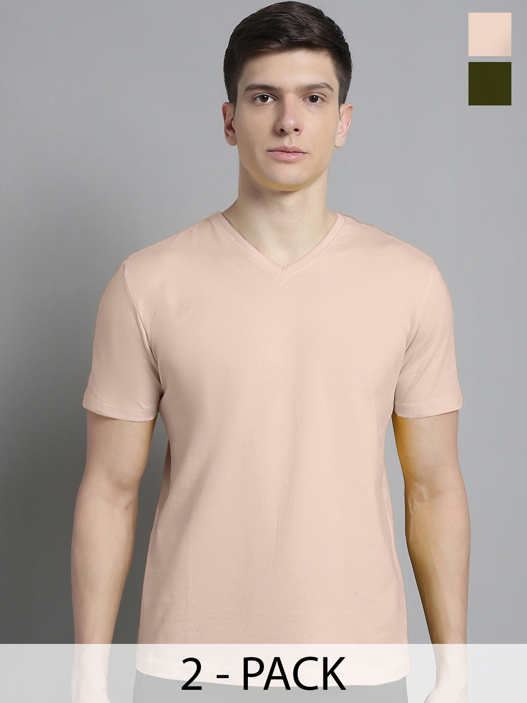 FBAR Men Coral V-Neck Pockets Slim Fit T-shirt