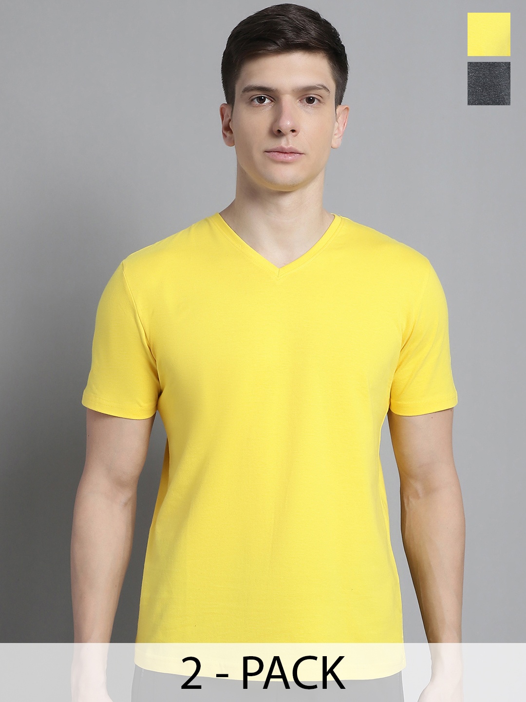 

FBAR Men Yellow V-Neck Pockets Slim Fit T-shirt
