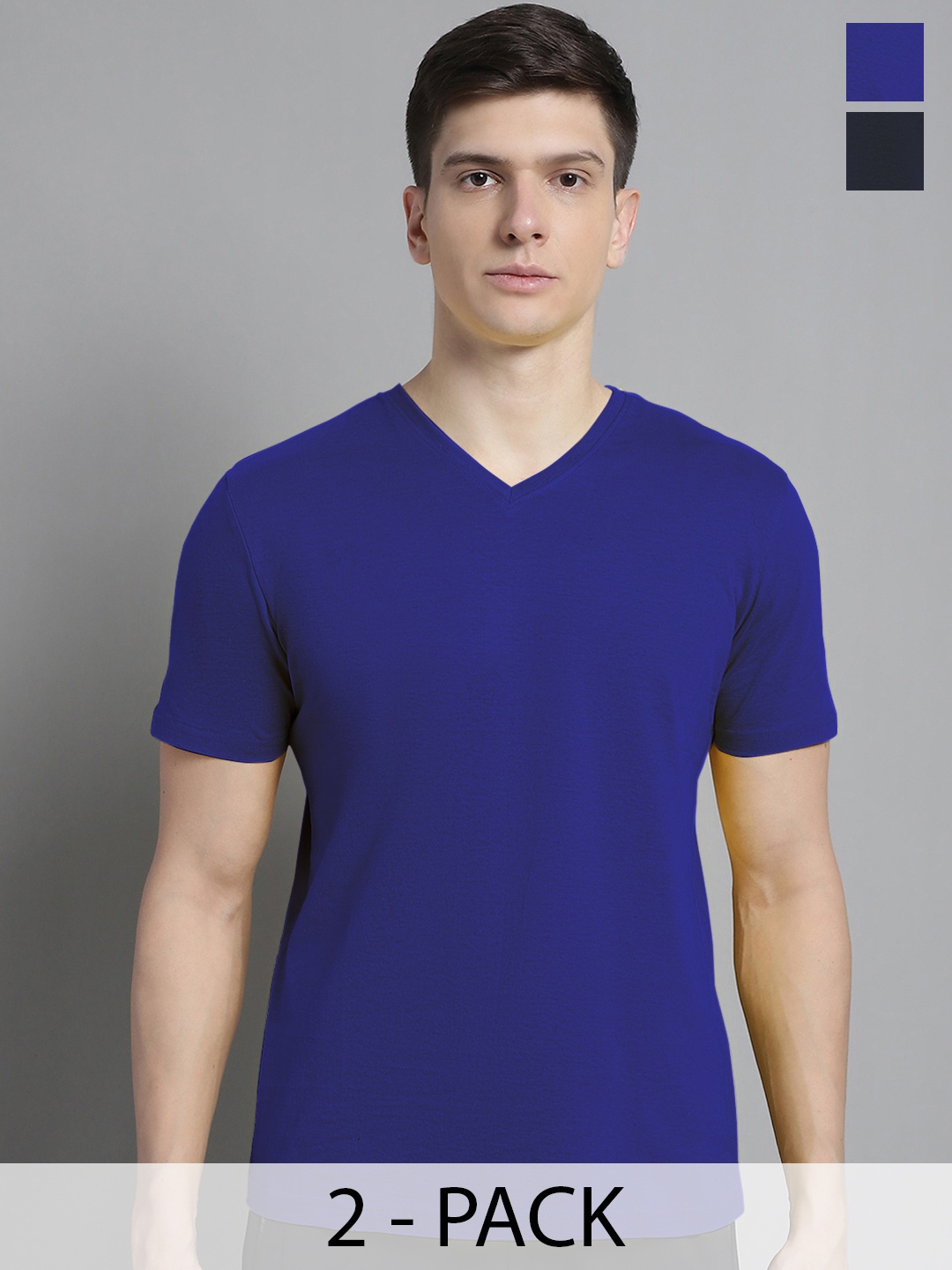 

FBAR Men Blue V-Neck Pockets Slim Fit T-shirt