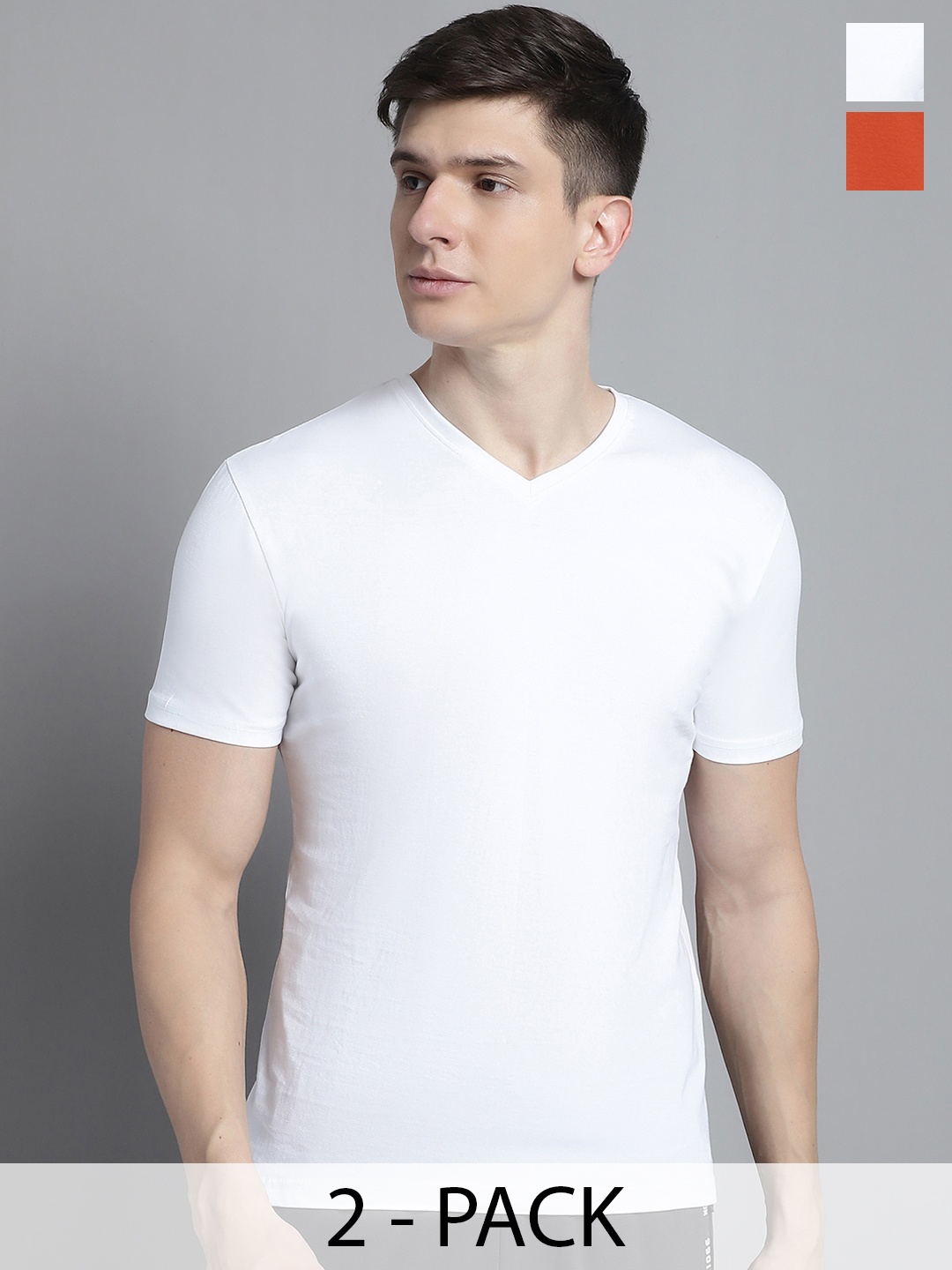 

FBAR Men White V-Neck Pockets Slim Fit T-shirt