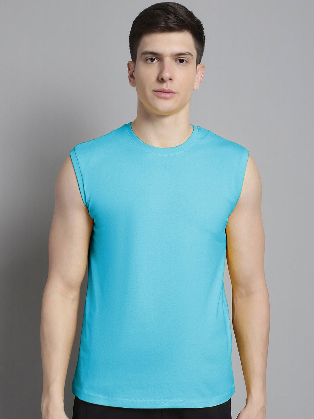 

FBAR Sleeveless Slim Fit Pure Cotton T-shirt, Turquoise blue