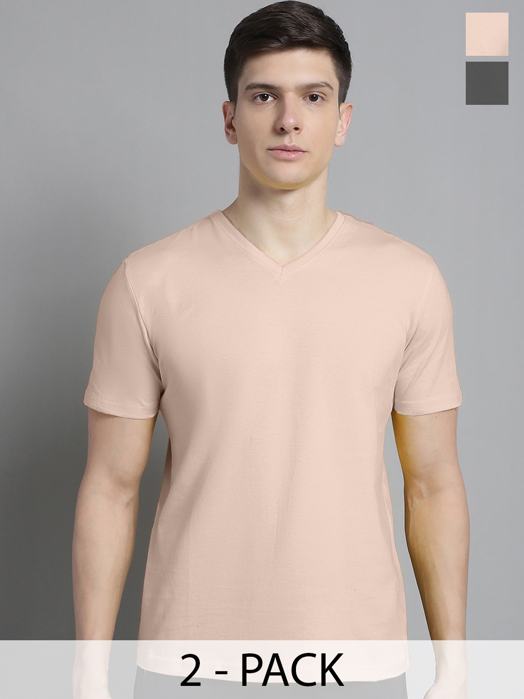 FBAR Men Coral V-Neck Pockets Slim Fit T-shirt