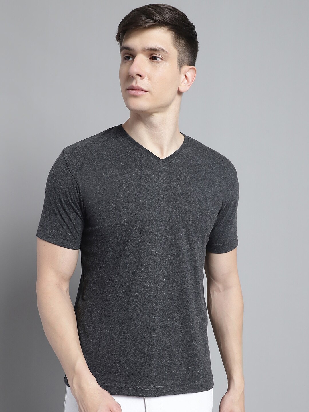 FBAR V-Neck Slim Fit Pure Cotton T-shirt, Grey