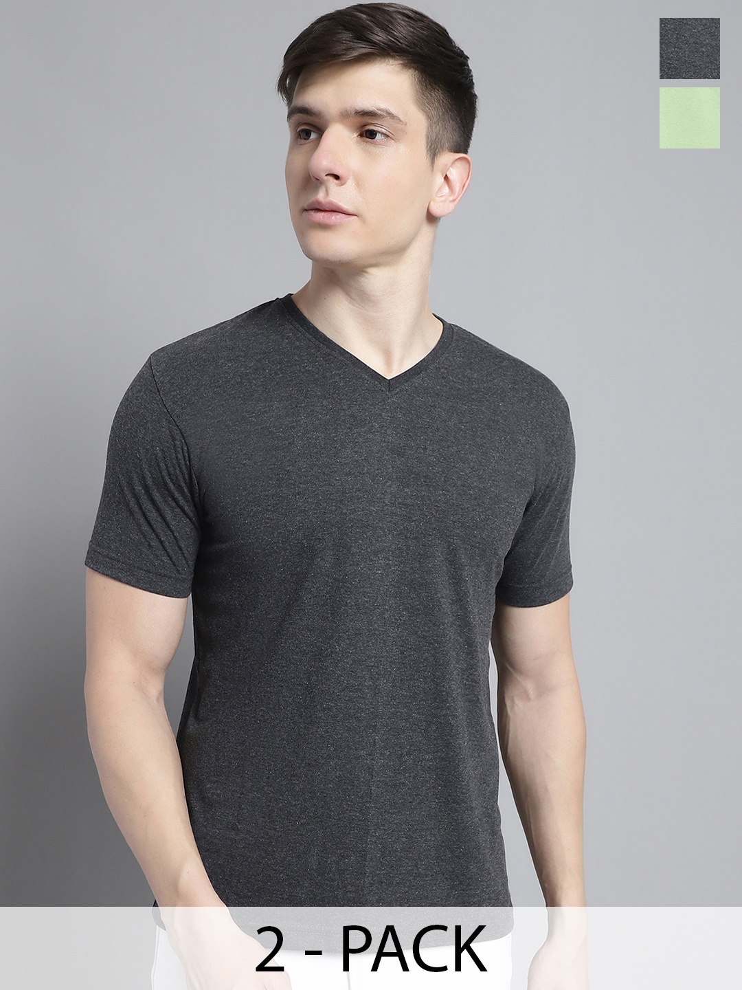 

FBAR Men Grey V-Neck Slim Fit T-shirt