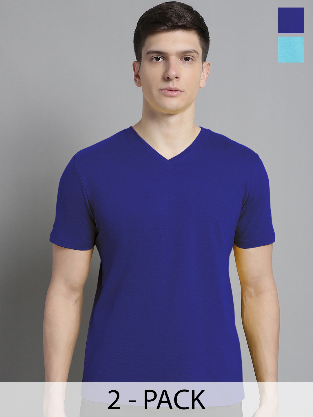 

FBAR Men Blue V-Neck Pockets Slim Fit T-shirt