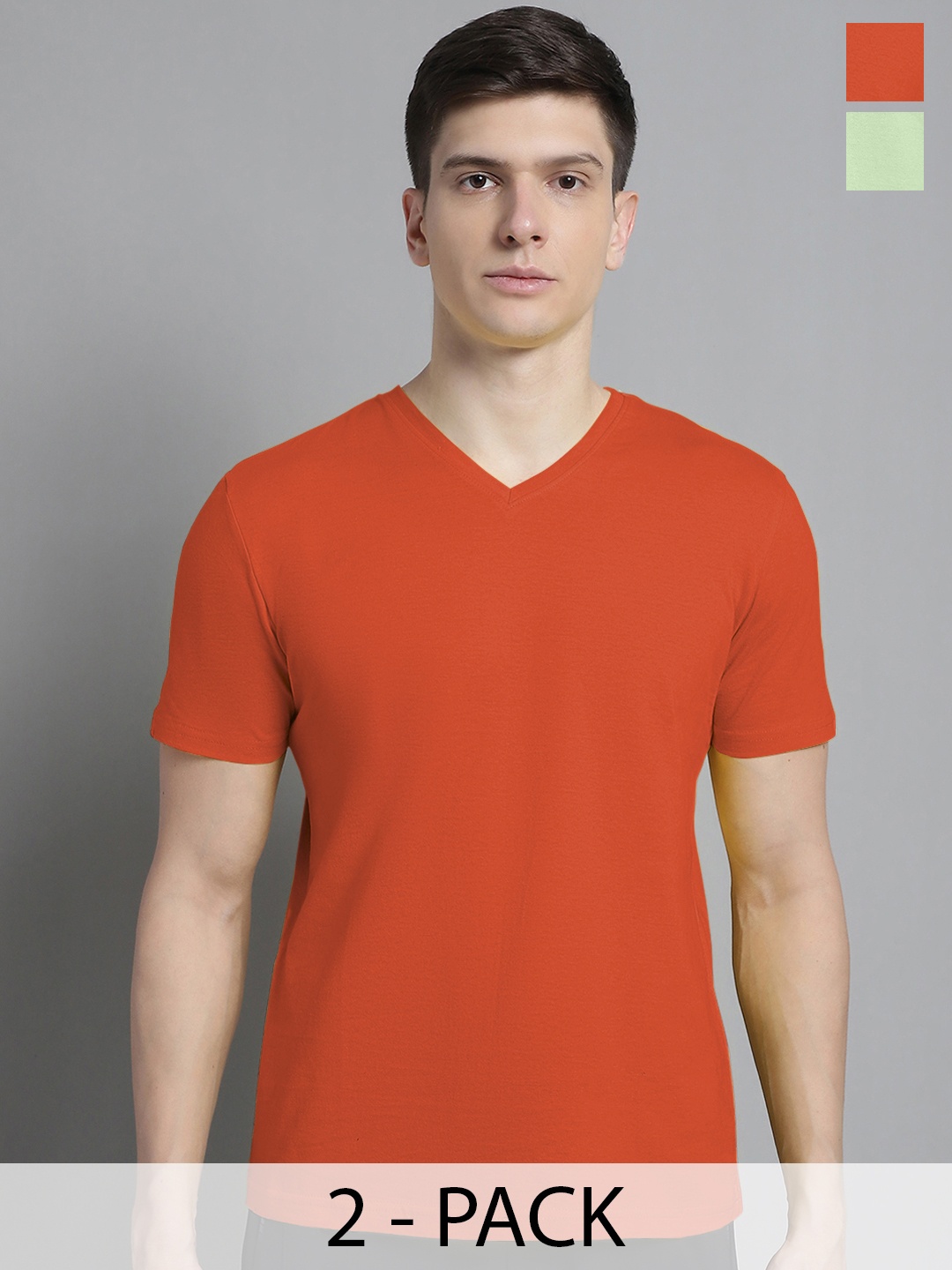 

FBAR Men Orange V-Neck Pockets Slim Fit T-shirt