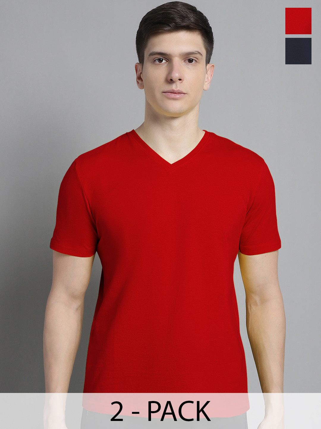 

FBAR Men Red V-Neck Pockets Slim Fit T-shirt