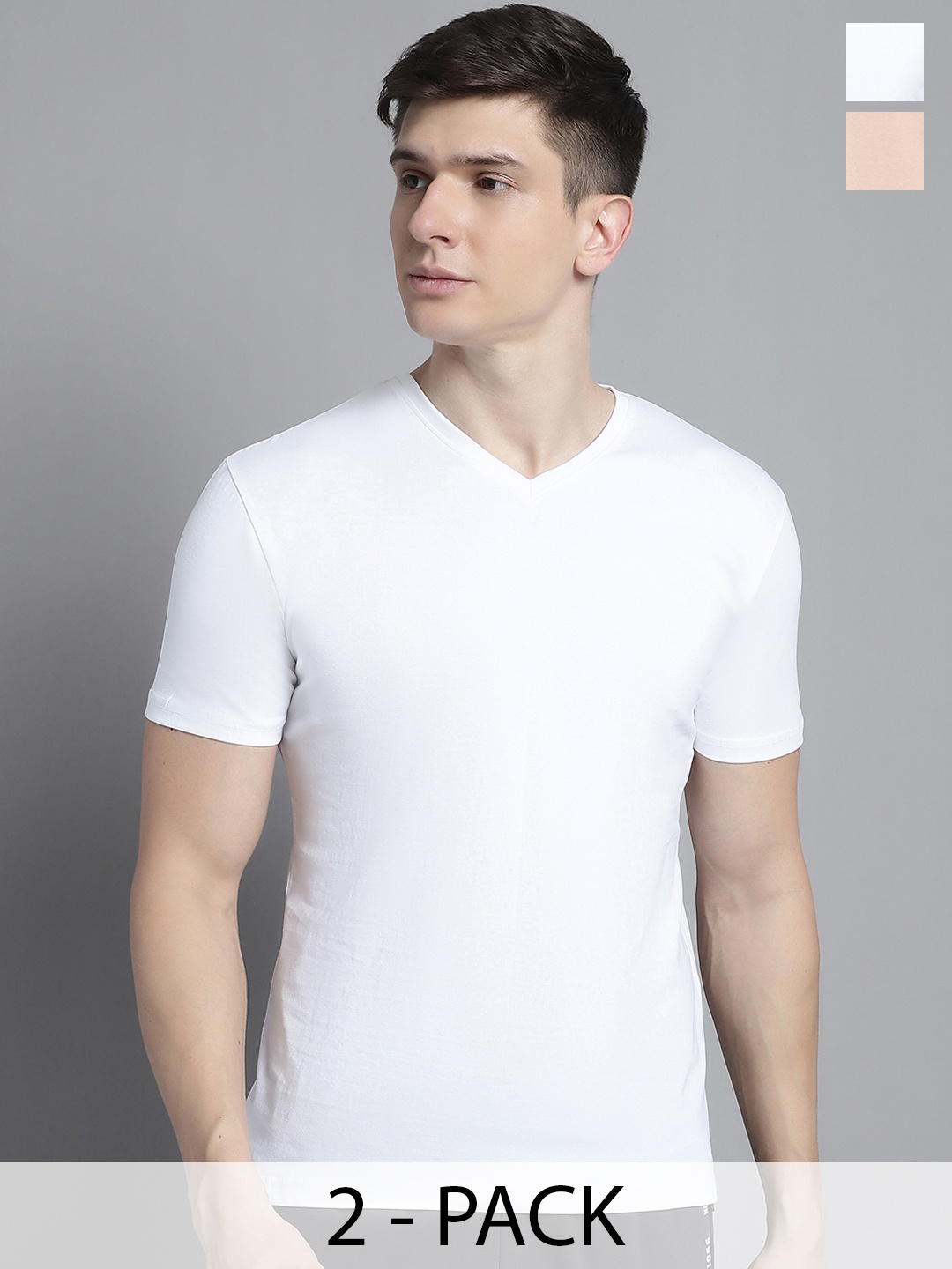 

FBAR Men White V-Neck Pockets Slim Fit T-shirt