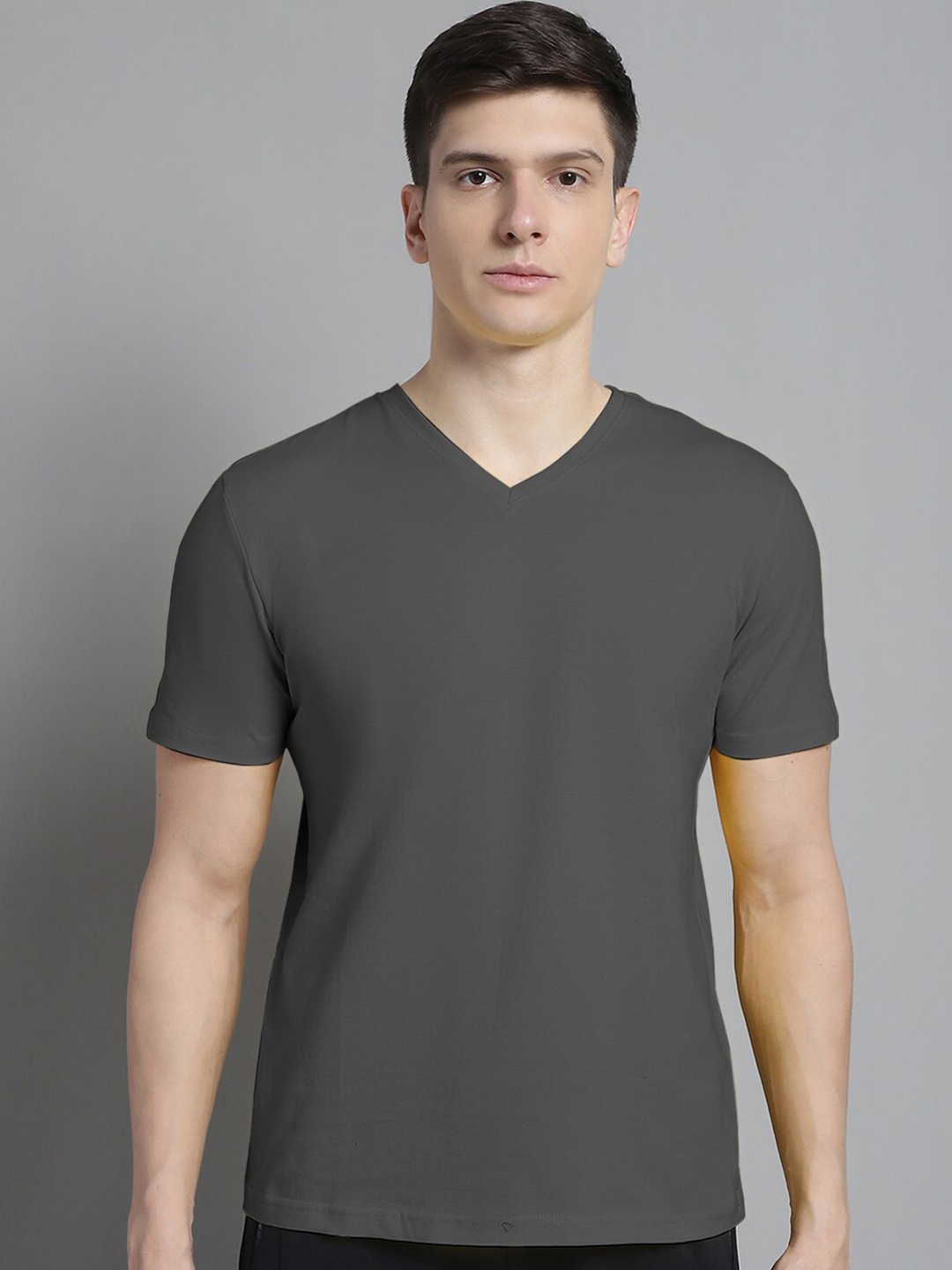 FBAR V-Neck Slim Fit Pure Cotton T-shirt, Grey