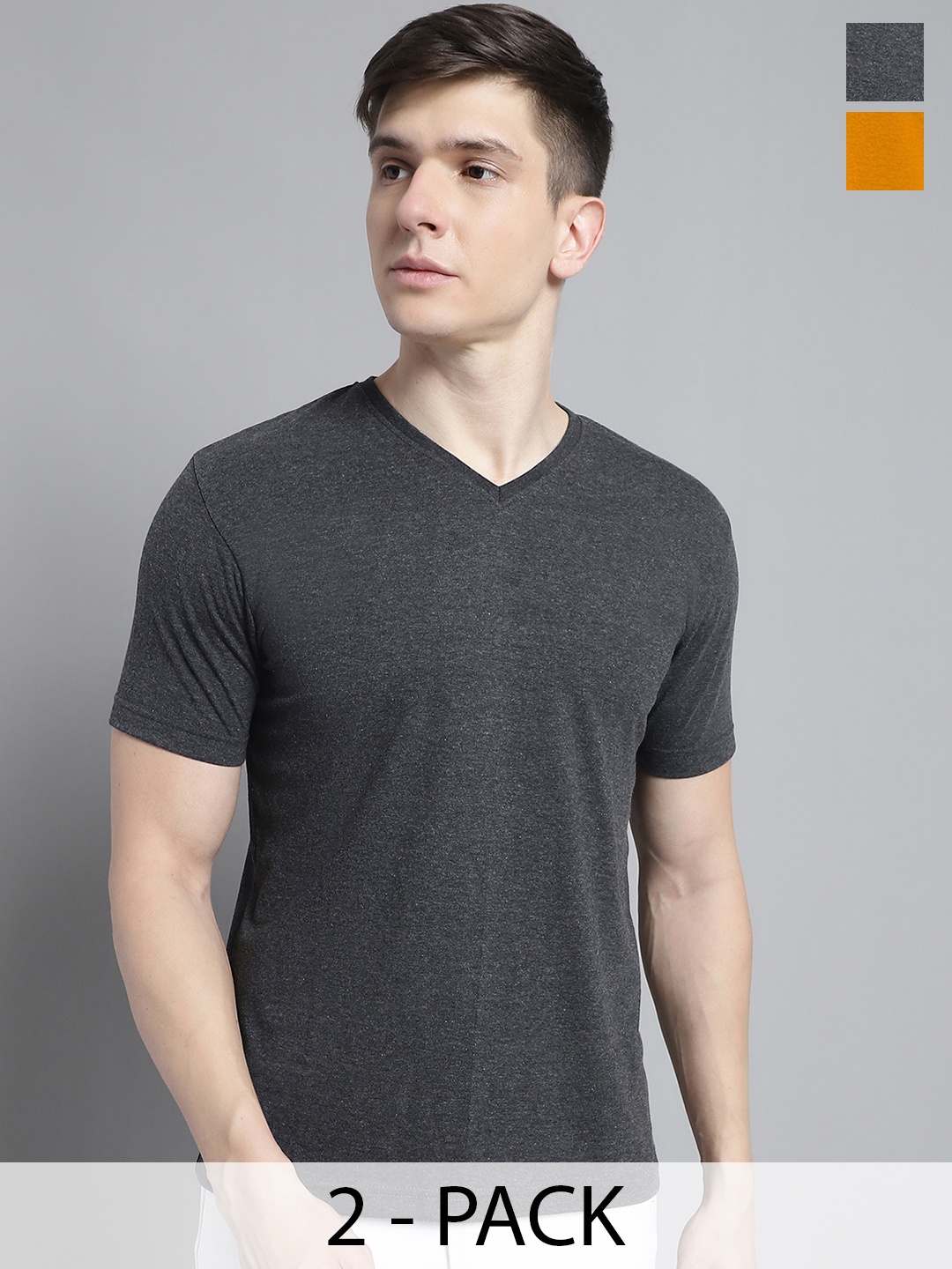 

FBAR Men Grey V-Neck Pockets Slim Fit T-shirt