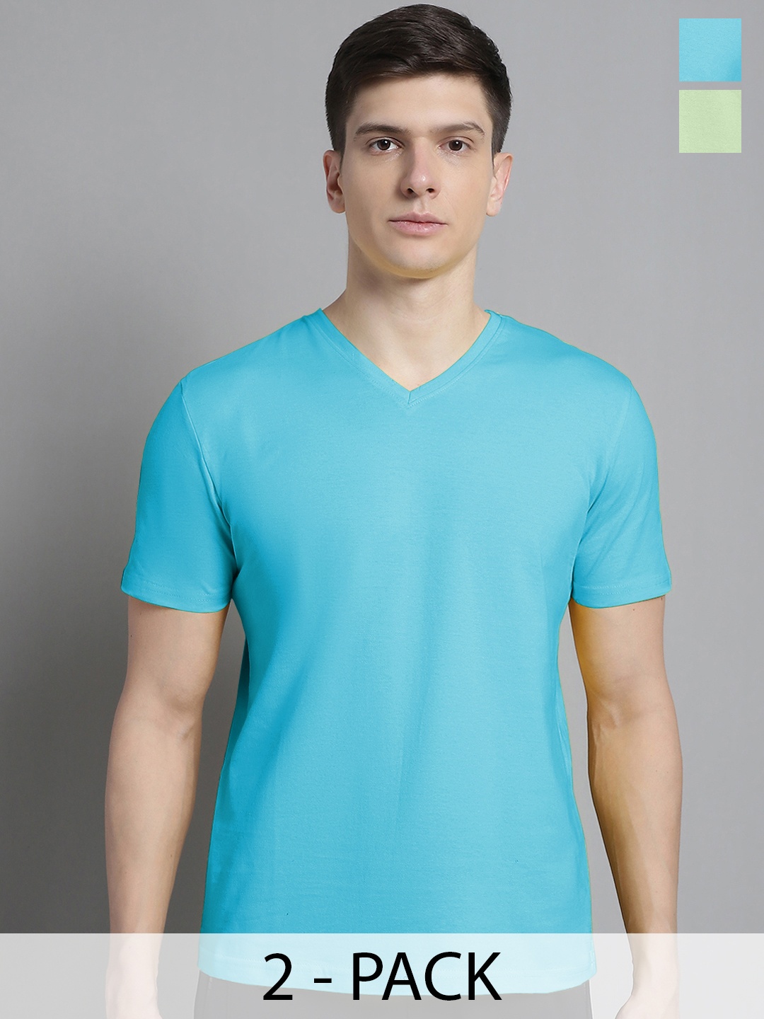 

FBAR Men Turquoise Blue V-Neck Pockets Slim Fit T-shirt