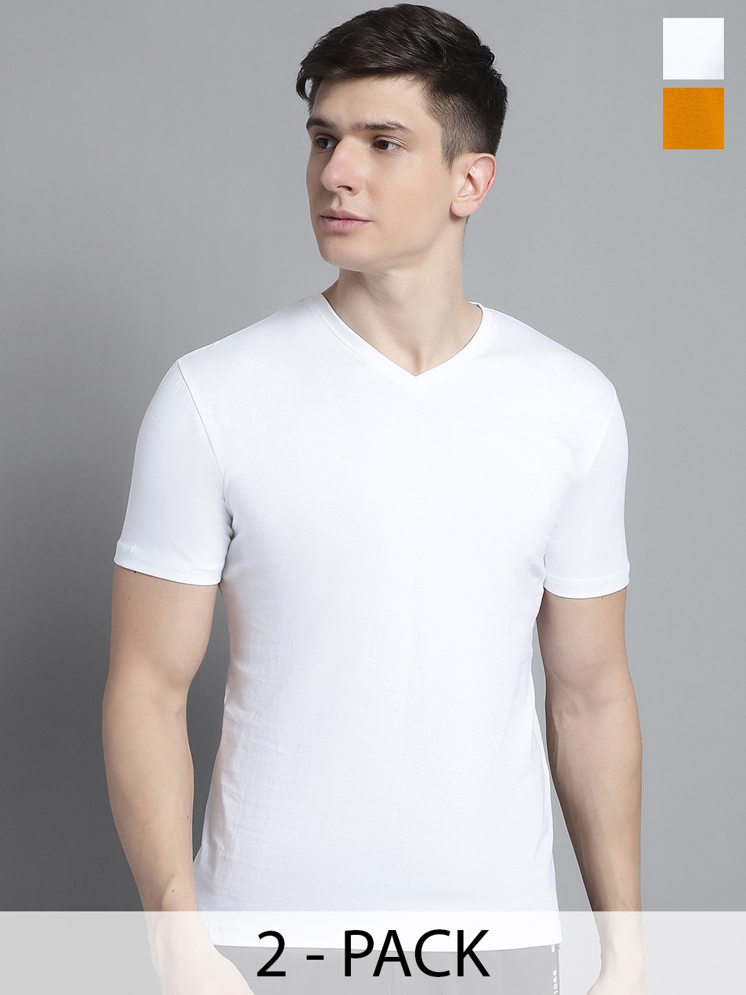 

FBAR Men White V-Neck Pockets Slim Fit T-shirt