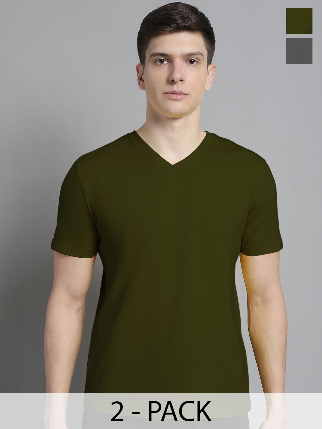 

FBAR Men Olive Green V-Neck Pockets Slim Fit T-shirt