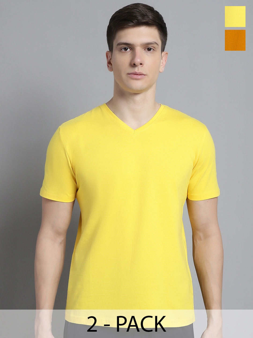 

FBAR Men Yellow V-Neck Pockets Slim Fit T-shirt