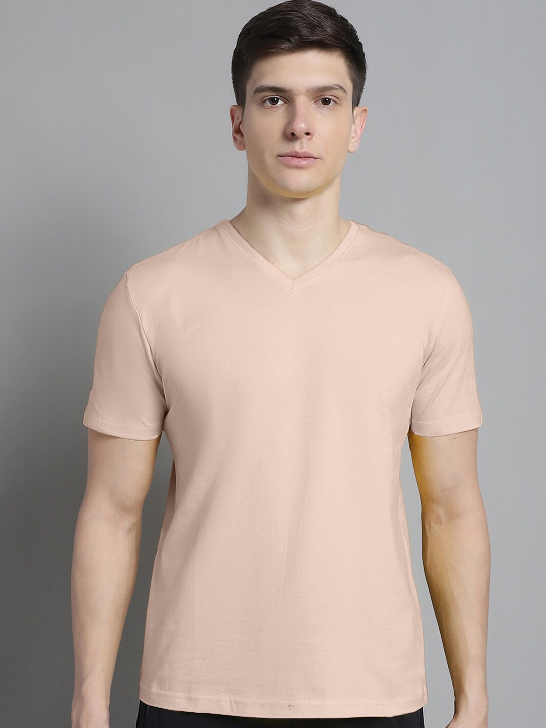 FBAR V-Neck Short Sleeves Slim Fit Pure Cotton T-shirt, Coral