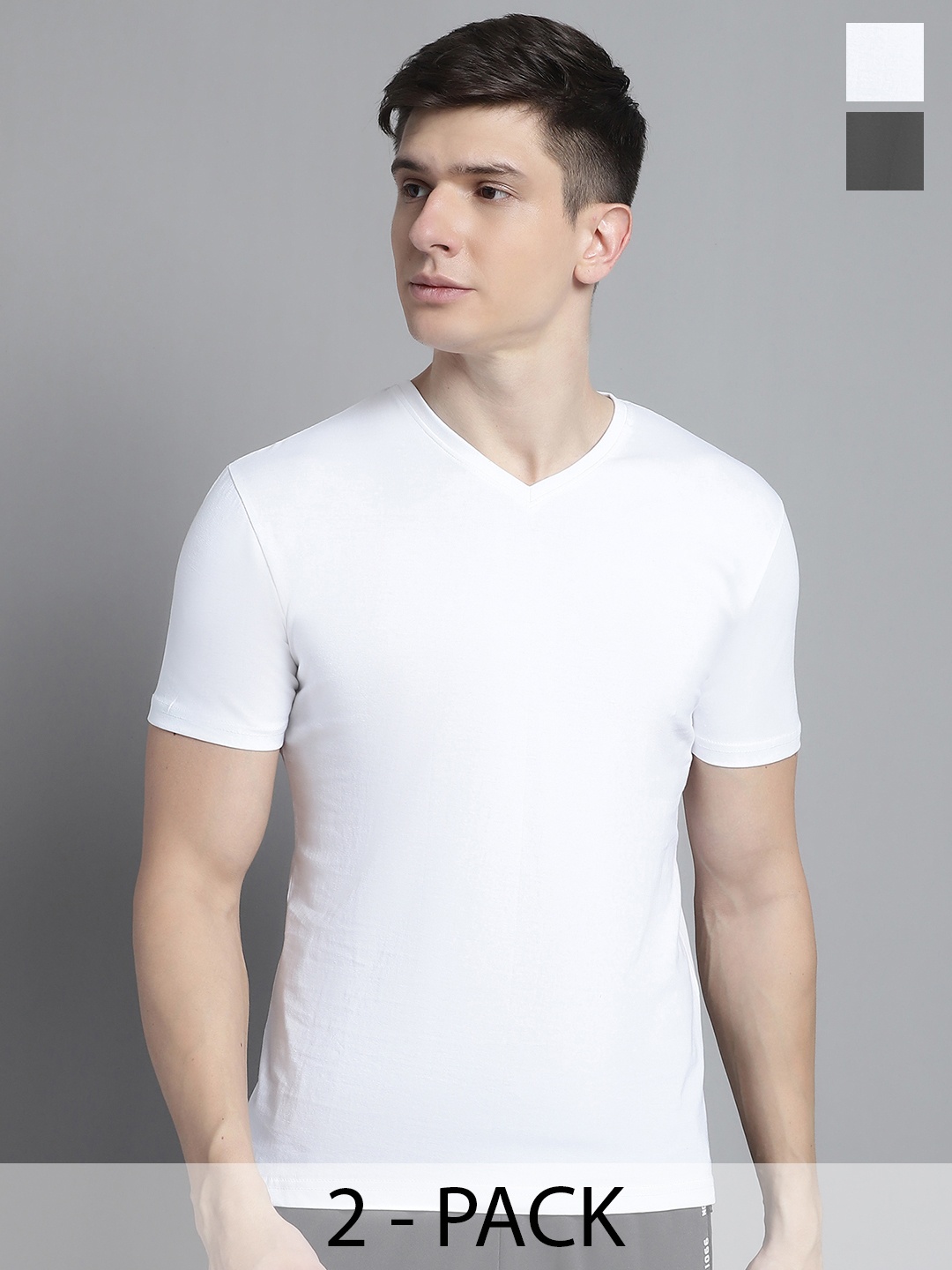 

FBAR Men White V-Neck Pockets Slim Fit T-shirt