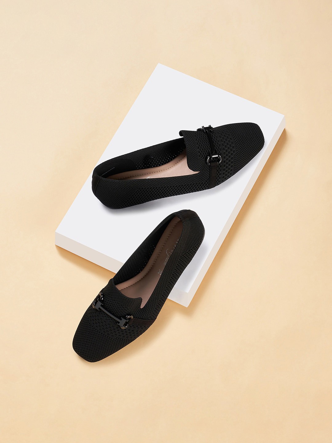 

Forever Glam by Pantaloons Women Square Toe Textured Textile Comfort Horsebit Loafers, Black