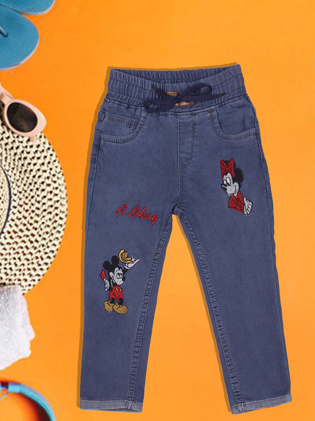

A-Okay Girls Mickey & Minnie Slim Fit High-Rise Jeans, Blue