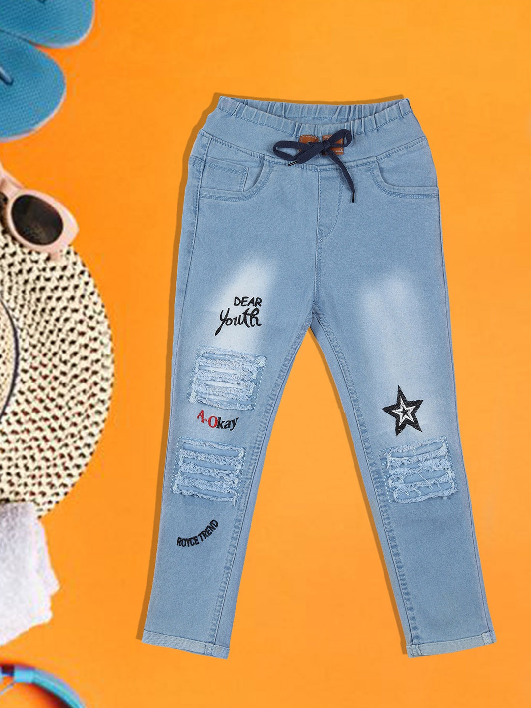 

A-Okay Girls Clean Look Embroidered Slim Fit Cotton Denim Jeans, Blue
