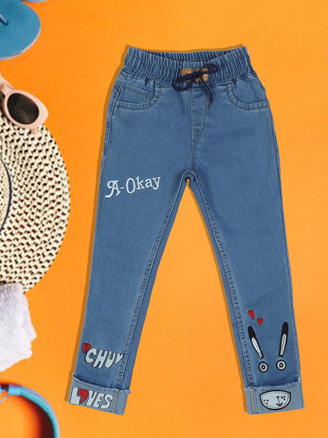 

A-Okay Girls Clean Look Embroidered Slim Fit Denim Jeans, Blue