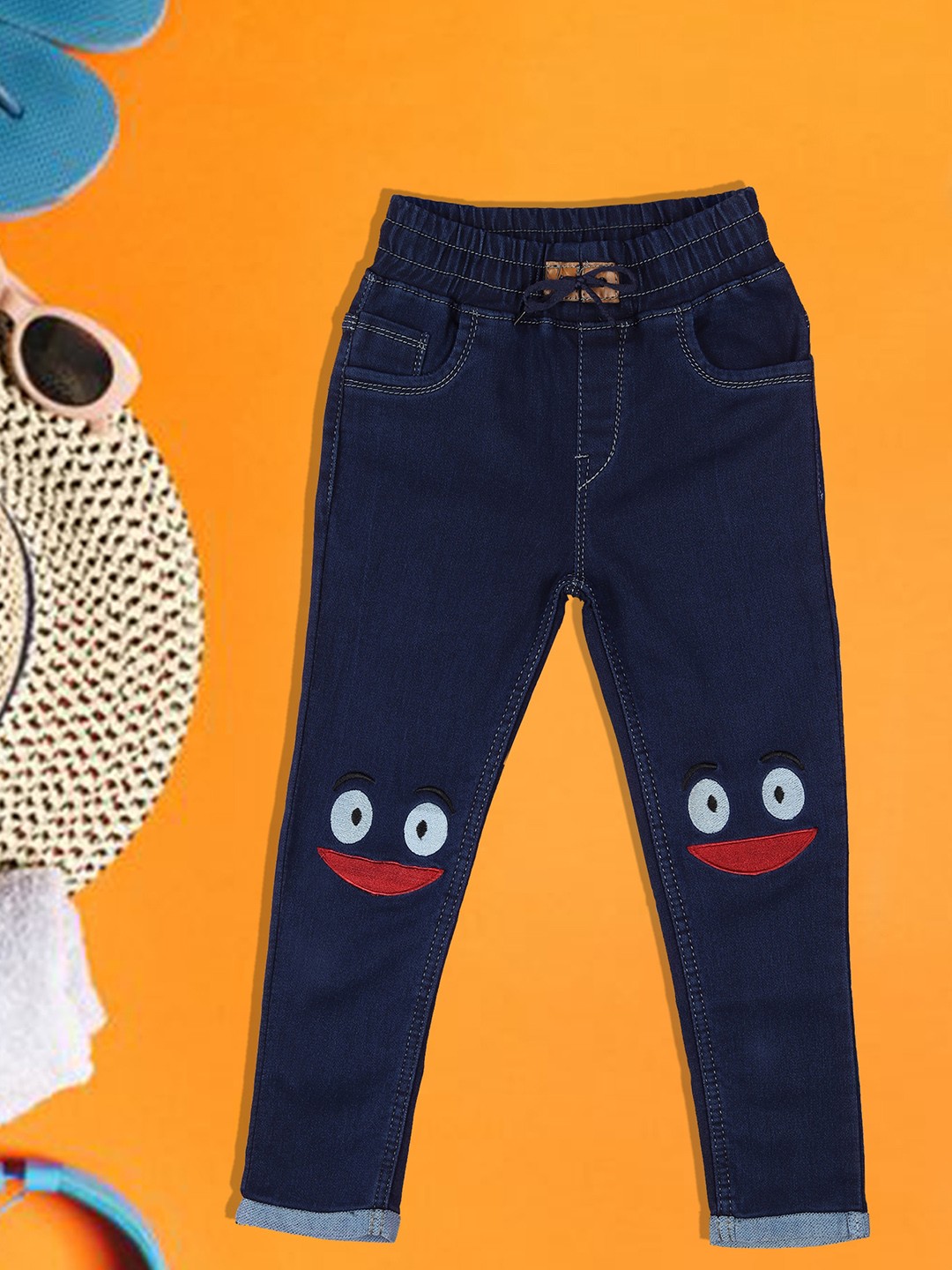 

A-Okay Girls Conversational Printed Slim Fit High-Rise Easy Wash Cotton Trousers, Navy blue