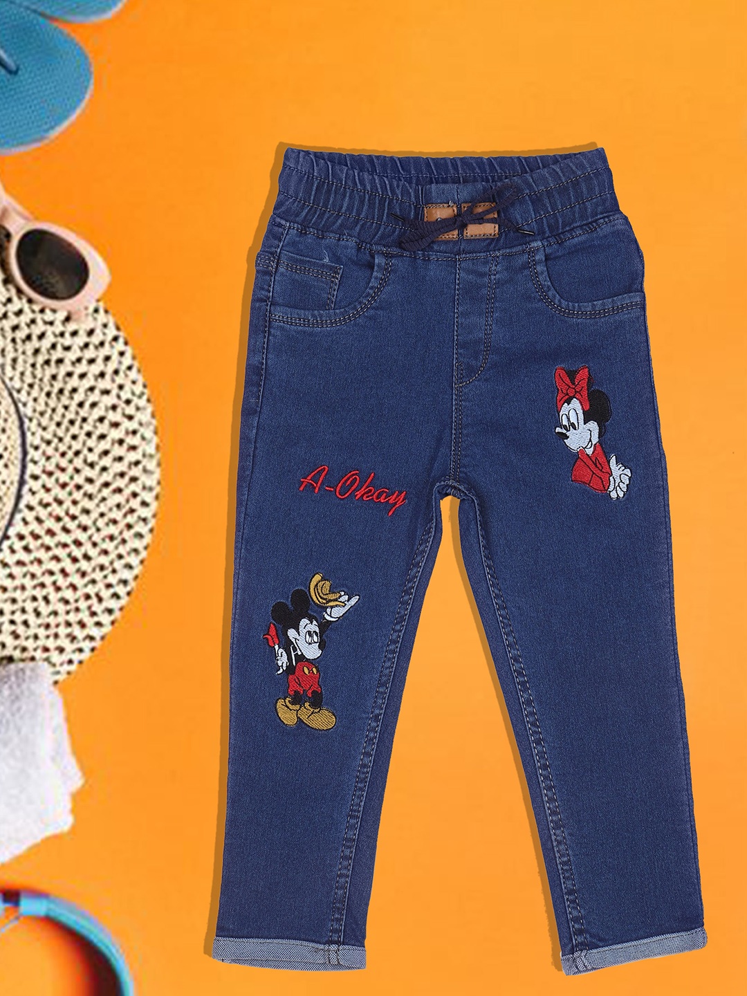 

A-Okay Girls Clean Look Embroidered Slim Fit Cotton Denim Jeans, Blue
