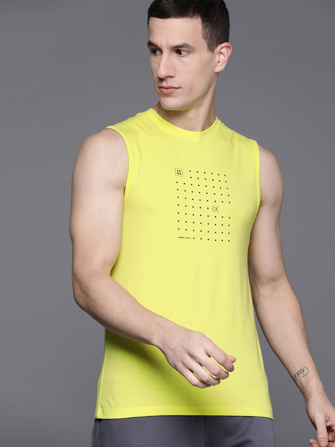 

HRX by Hrithik Roshan Rapid Dry Printed Training T-shirt, Lime green