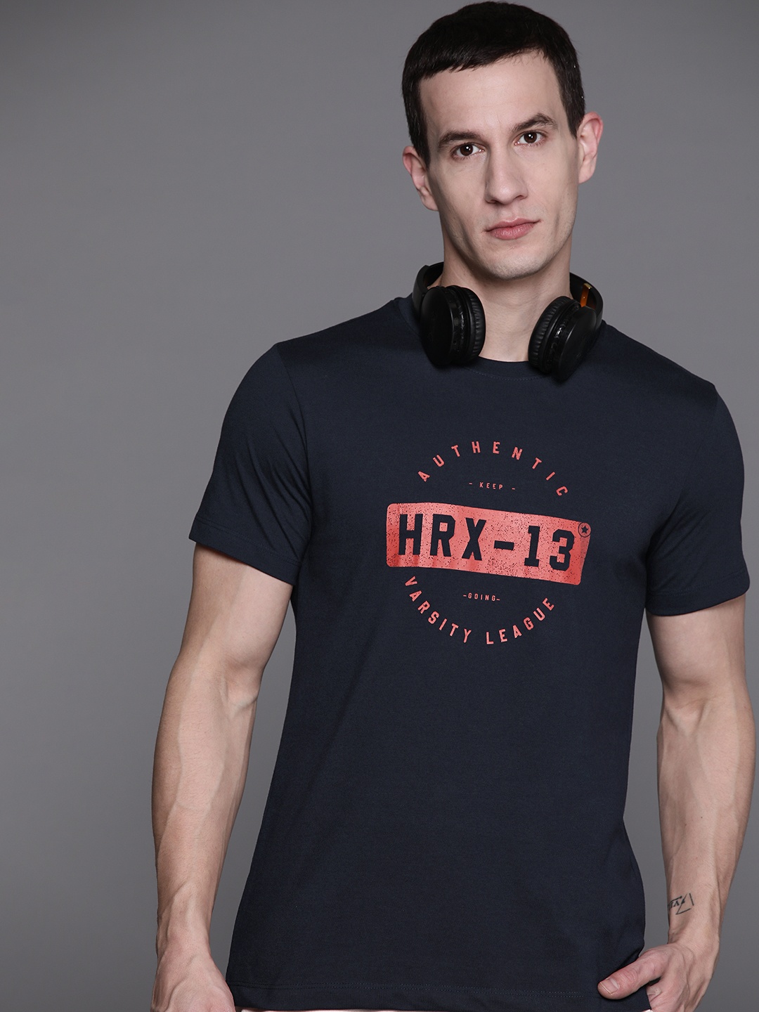

HRX by Hrithik Roshan Men Brand Logo Printed T-shirt, Navy blue