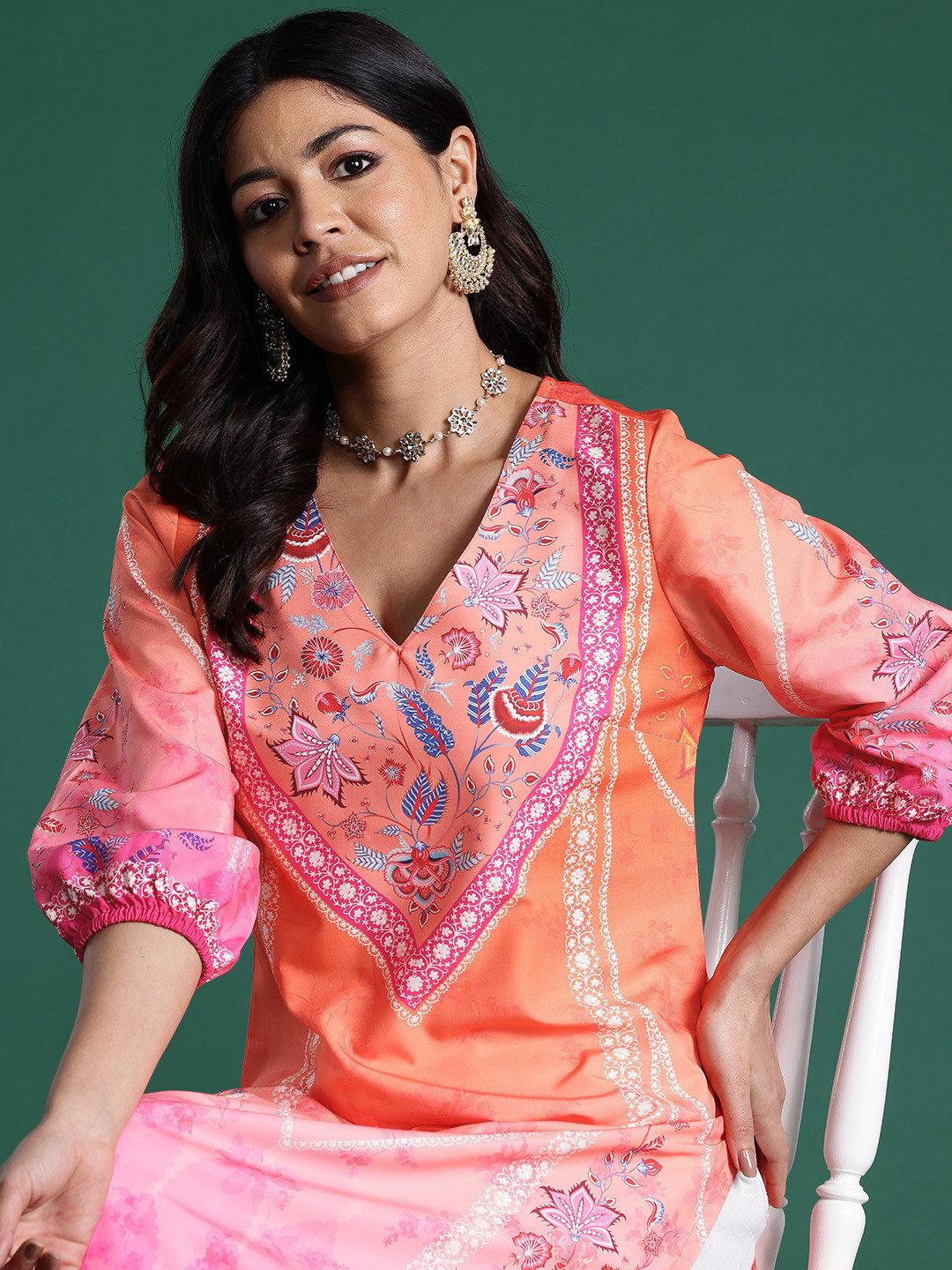 

Sangria Women Ethnic Motifs Printed Kurta, Orange