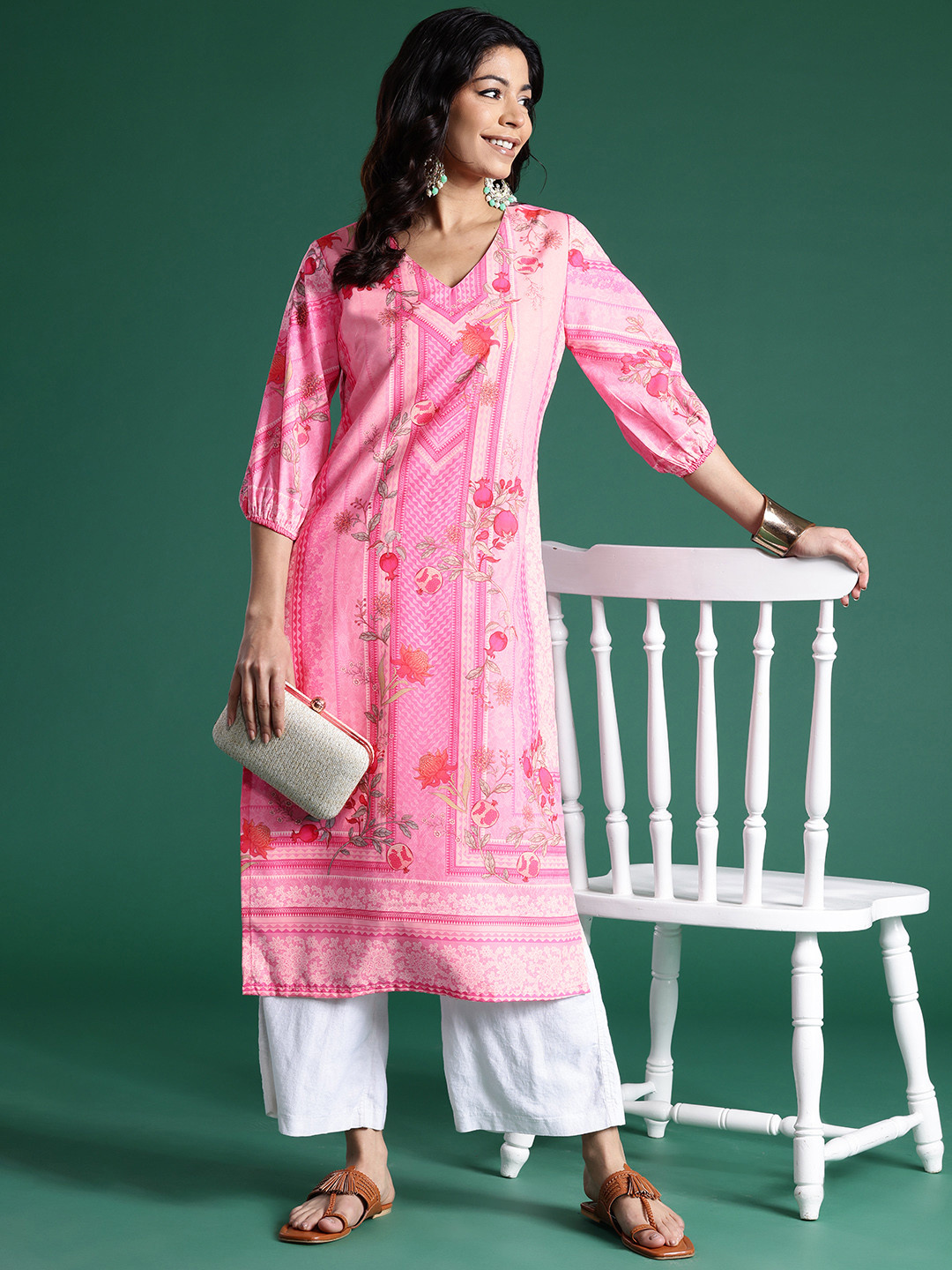 

Sangria Women Floral Printed Kurta, Pink