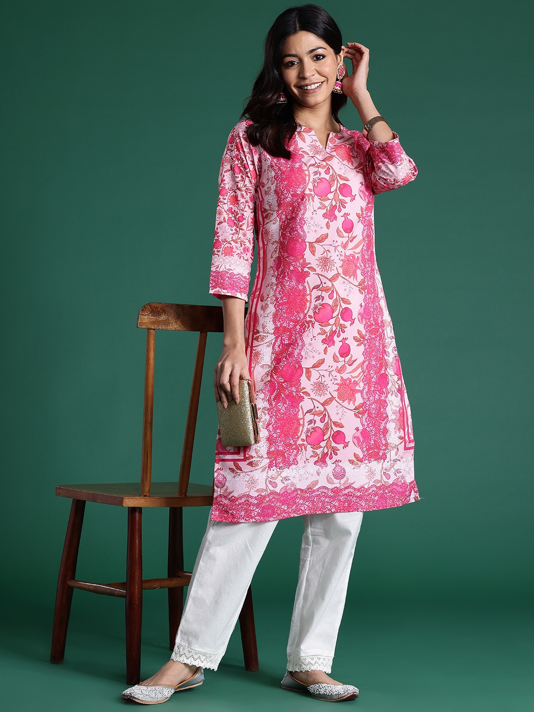 

Sangria Women Ethnic Motifs Printed Kurta, Pink