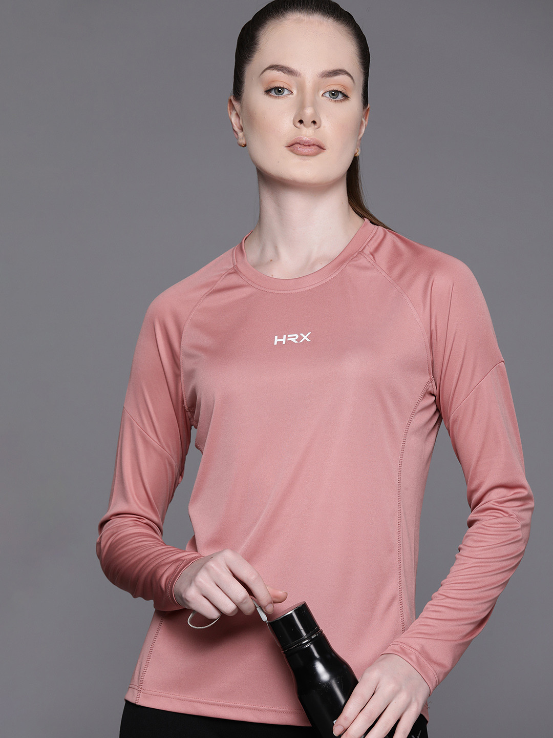 

HRX by Hrithik Roshan Brand Logo Printed Raglan Sleeves Rapid-Dry Training T-shirt, Rose