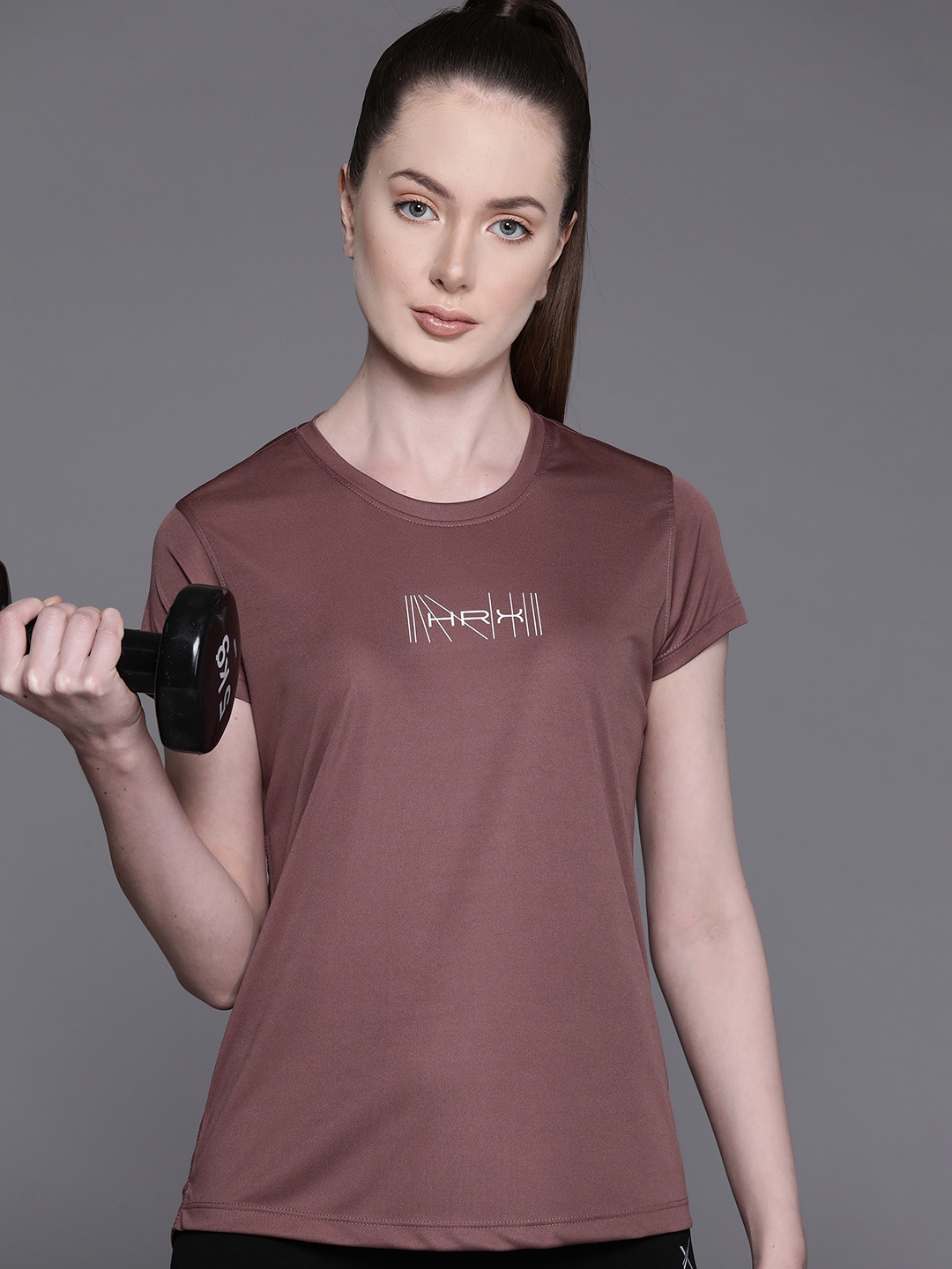 

HRX by Hrithik Roshan Brand Logo Printed Rapid-Dry Training T-shirt, Brown