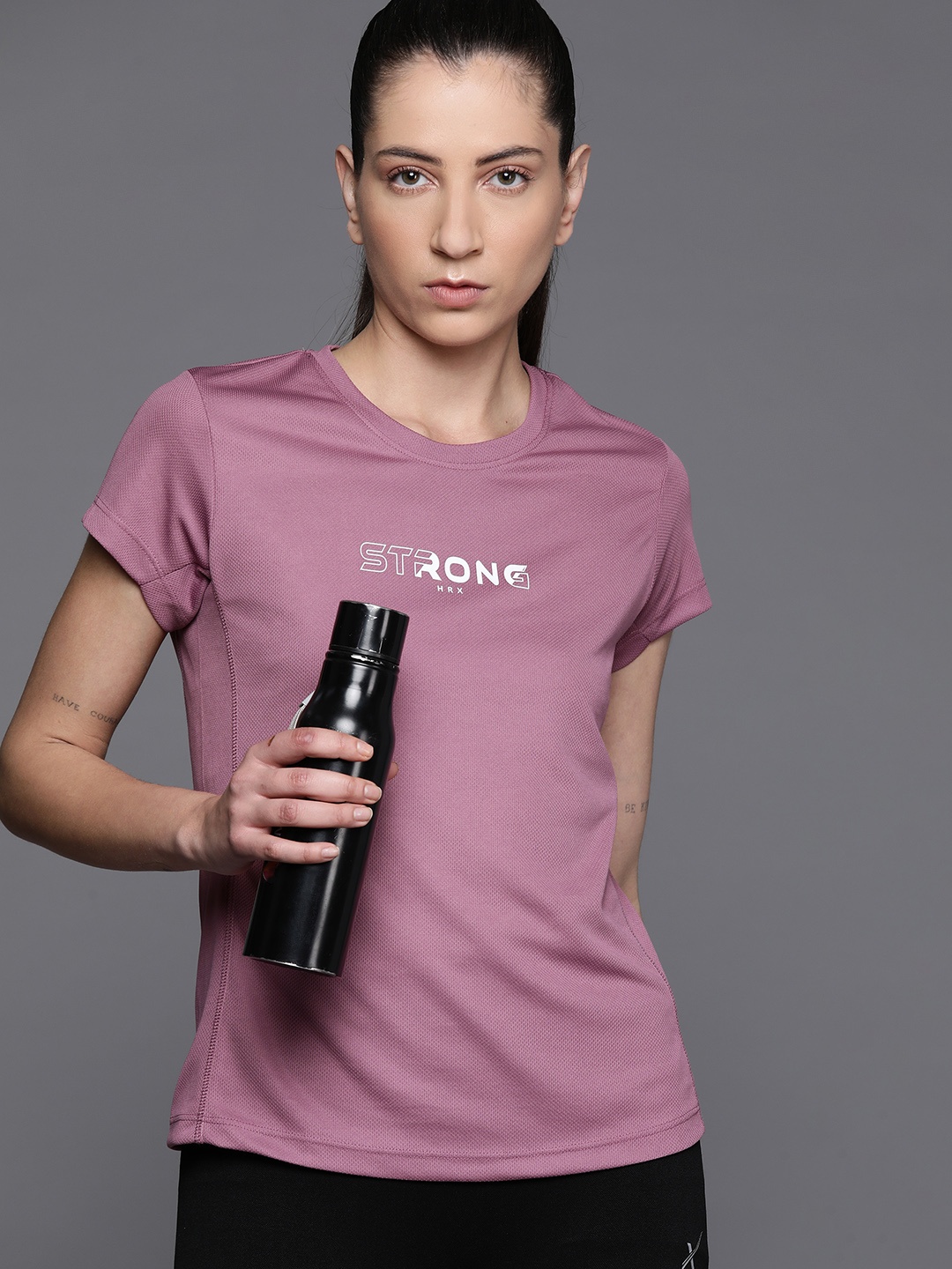 

HRX by Hrithik Roshan Printed Rapid-Dry Training T-shirt, Mauve