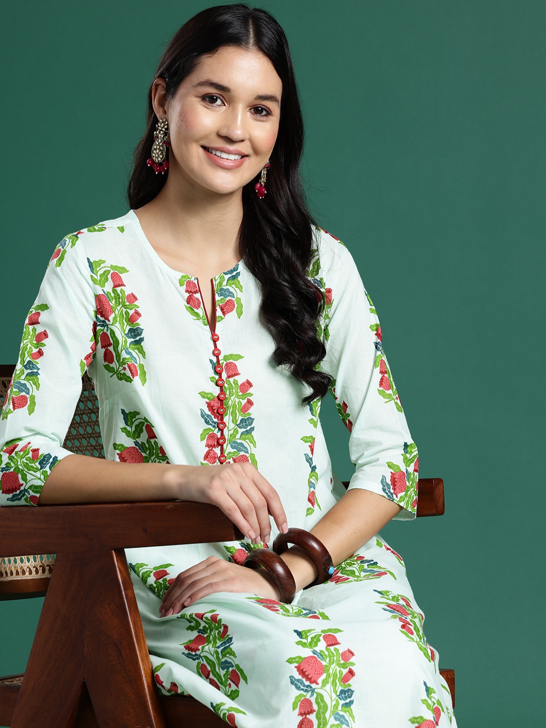 

Sangria Women Floral Printed Pure Cotton Kurta with Salwar, Green