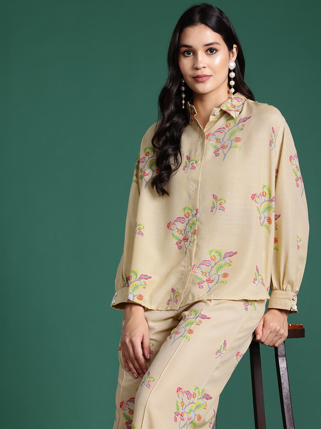 

Sangria Floral Print Co-Ords, Beige