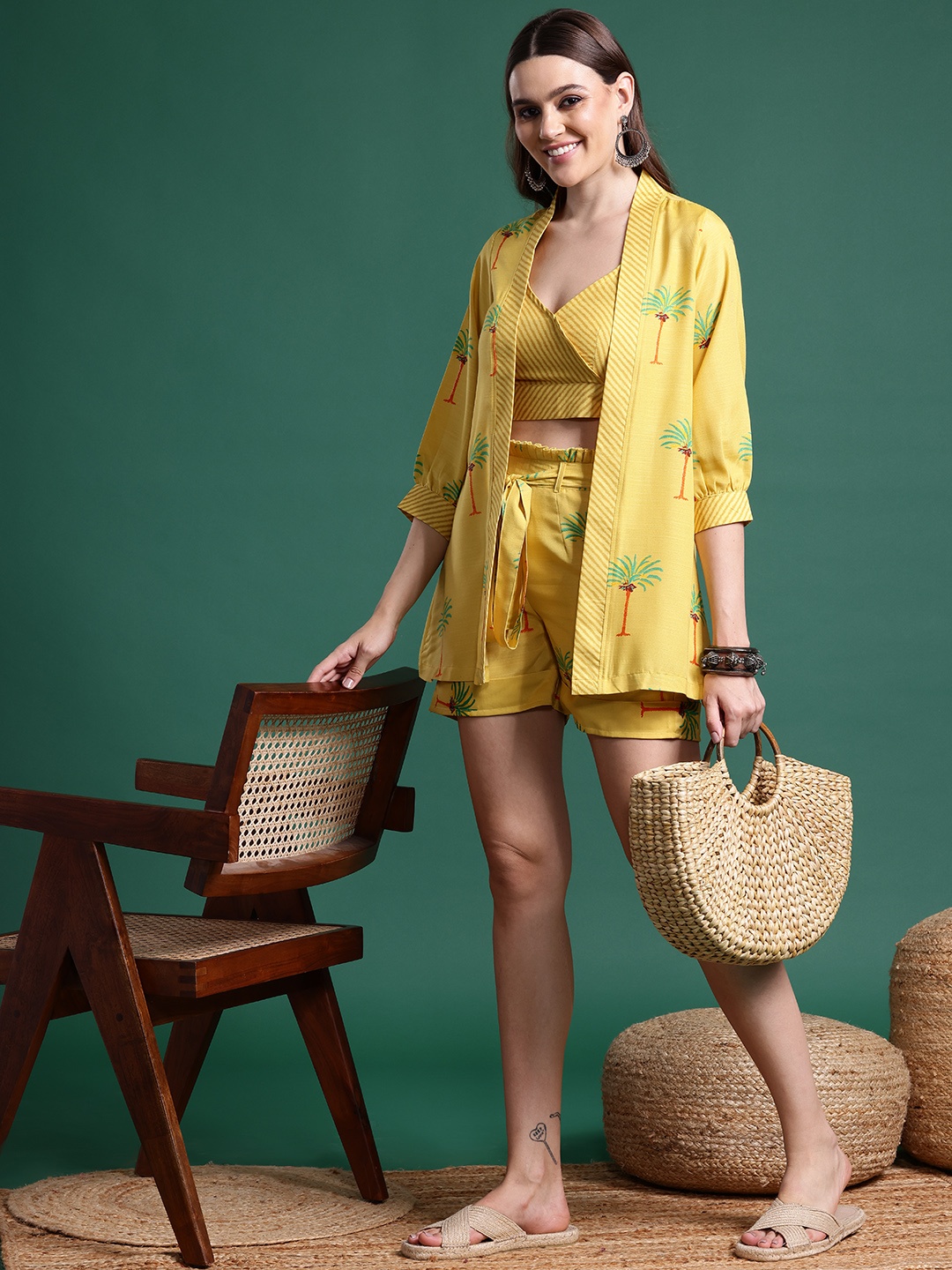 

Sangria Printed 3-Piece Co-Ords, Mustard