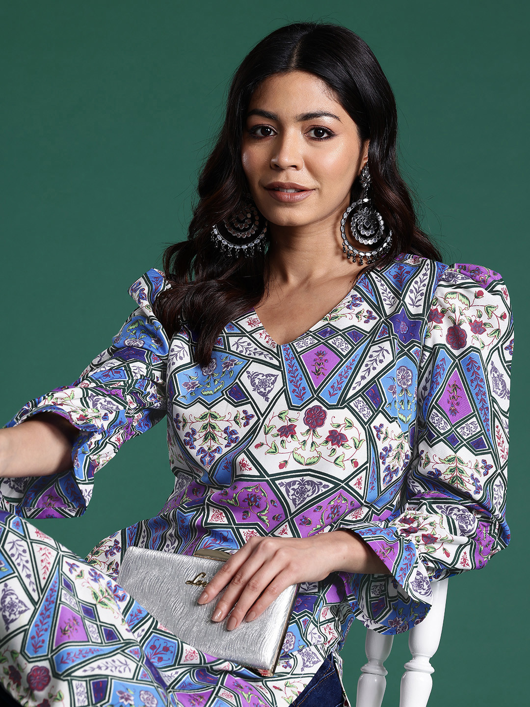 

Sangria Floral Print Bell Sleeves Kurta, Off white