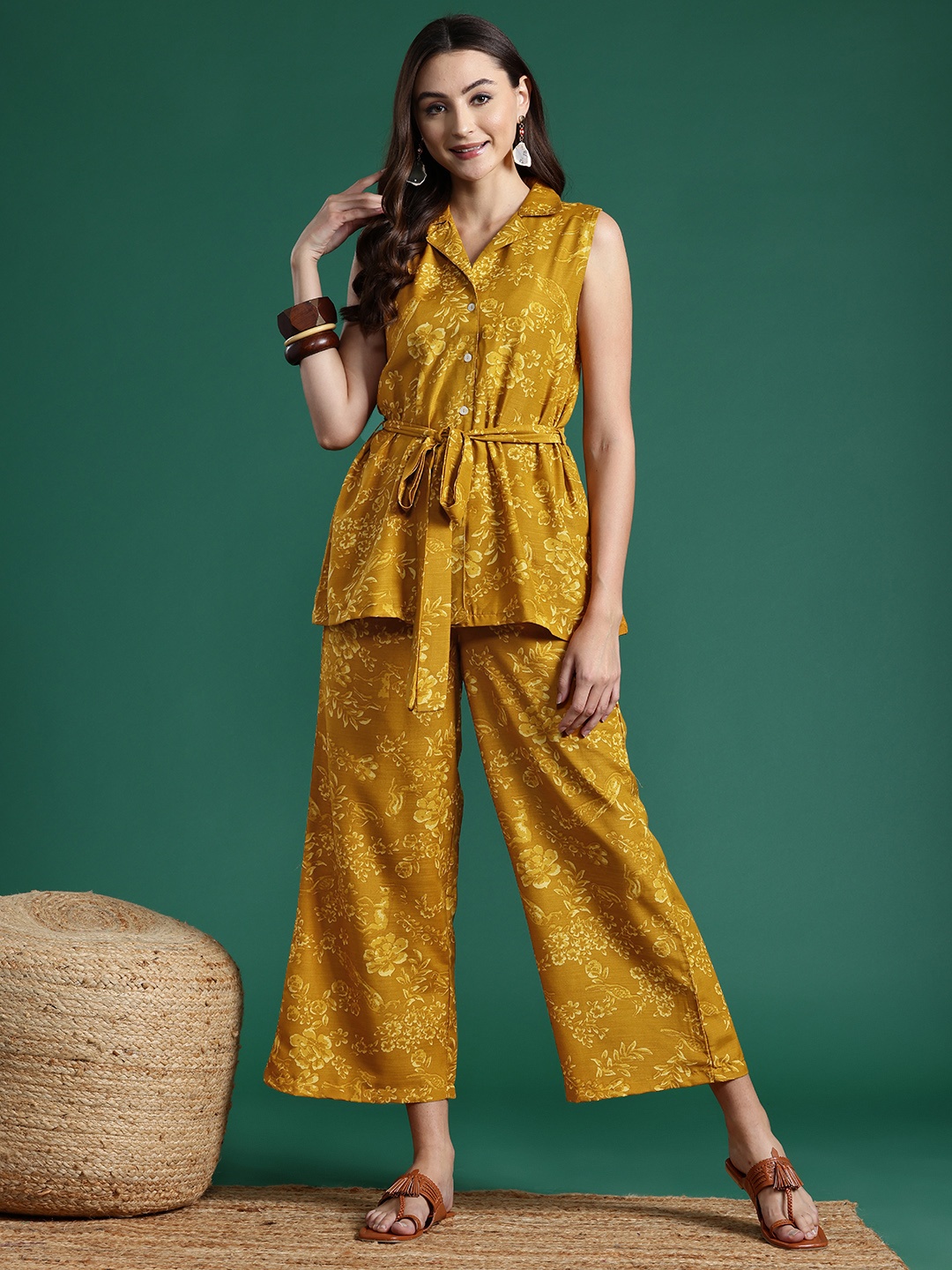 

Sangria Floral Print Co-Ords with Belt, Mustard