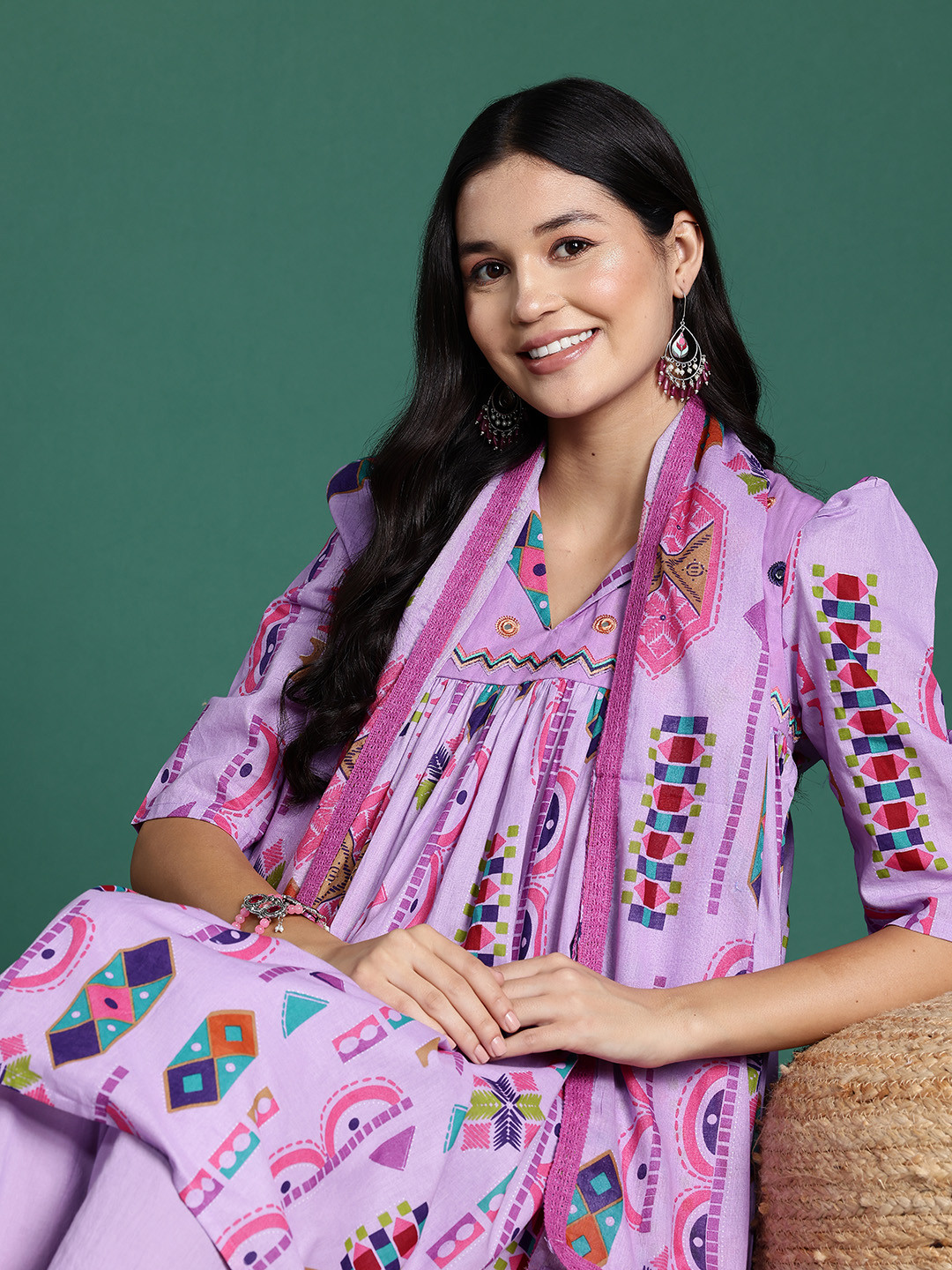 

Sangria Printed Empire Pure Cotton Kurta with Salwar & Dupatta, Lavender