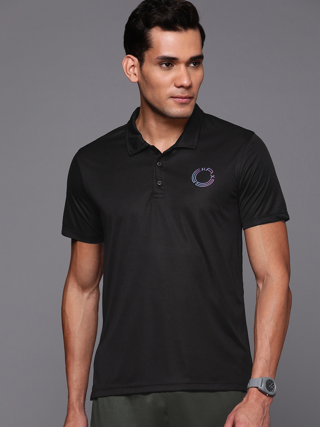 

HRX by Hrithik Roshan Polo Collar Rapid-Dry Training T-shirt, Black