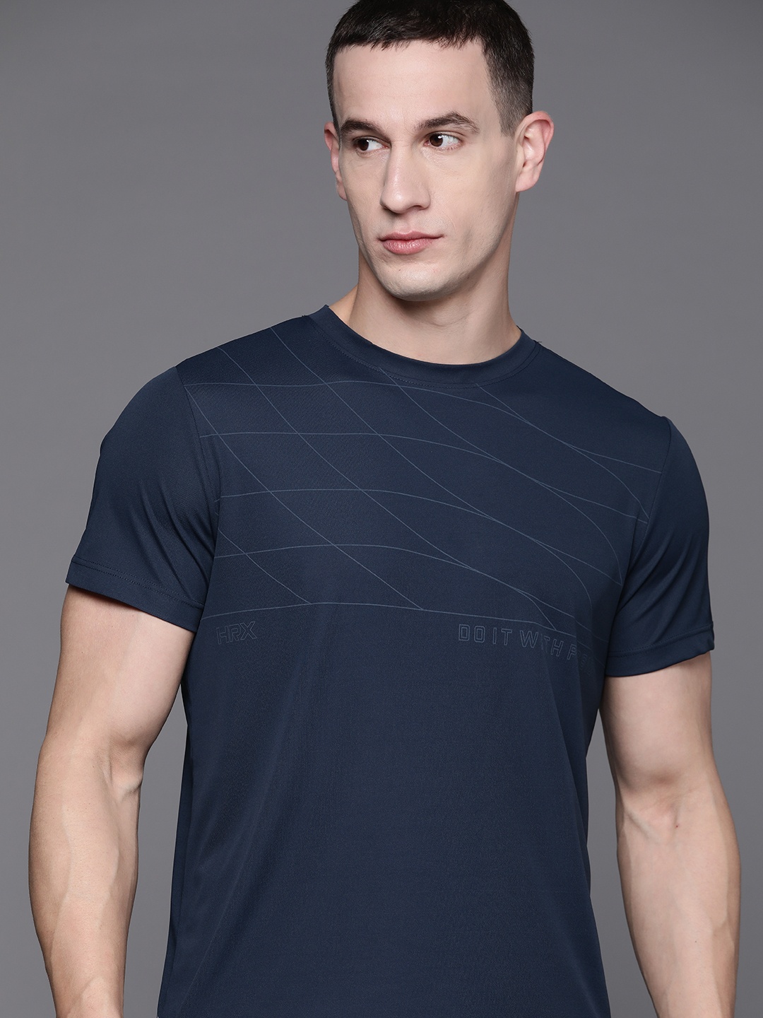 

HRX by Hrithik Roshan Printed Rapid-Dry Running T-shirt, Navy blue