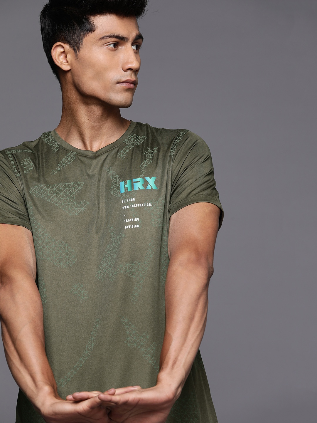 

HRX by Hrithik Roshan Men Typography Printed Rapid-Dry Training T-shirt, Olive