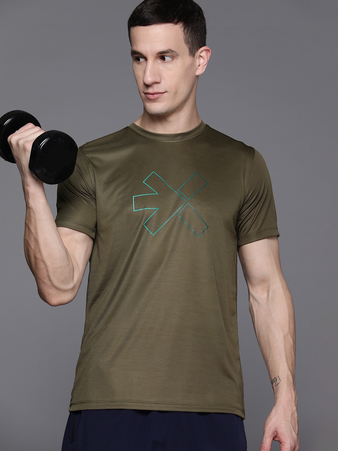 

HRX by Hrithik Roshan Printed Rapid-Dry Training T-shirt, Olive