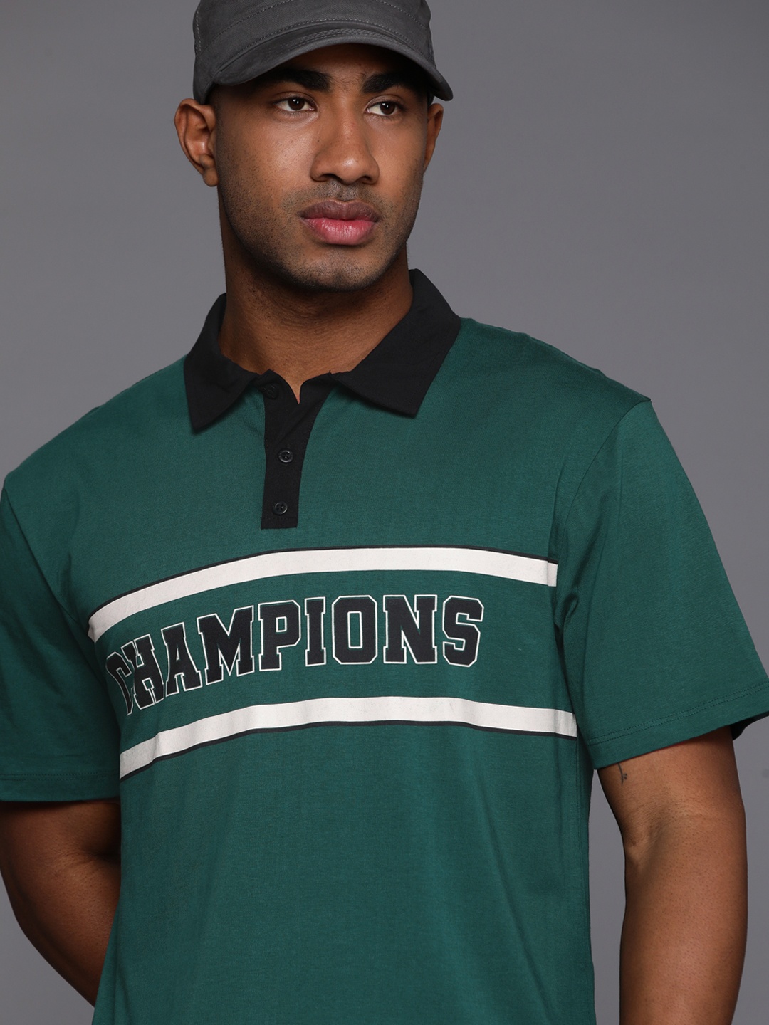 

HRX by Hrithik Roshan Men Pure Cotton Printed Polo Collar Lifestyle T-shirt, Green