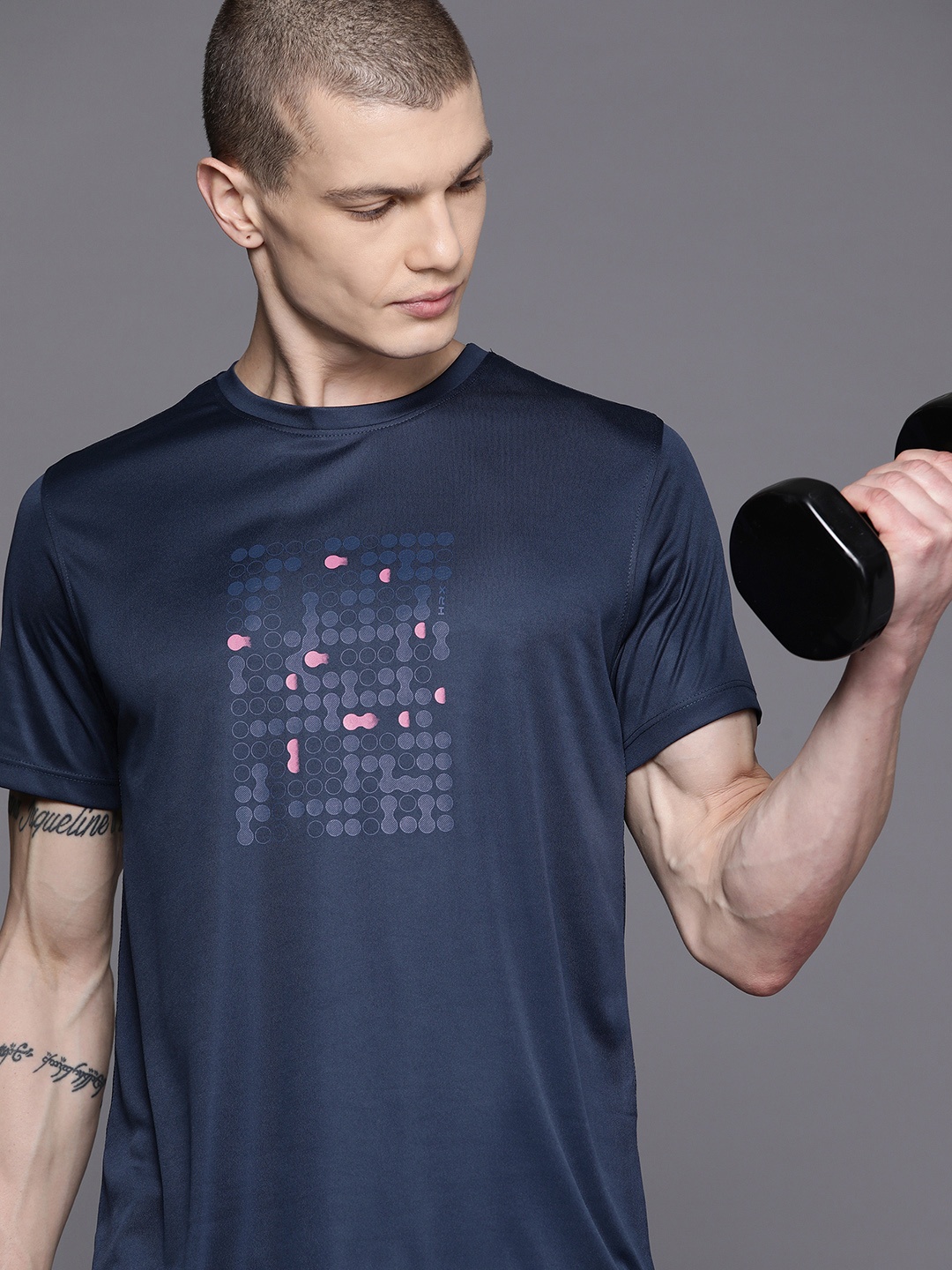 

HRX by Hrithik Roshan Men Printed Rapid-Dry Training T-shirt, Navy blue