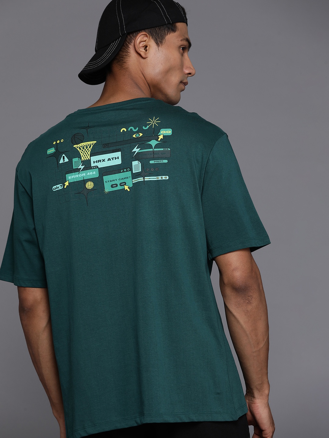 

HRX by Hrithik Roshan Men Printed Relaxed Fit Pure Cotton Lifestyle T-shirt, Green