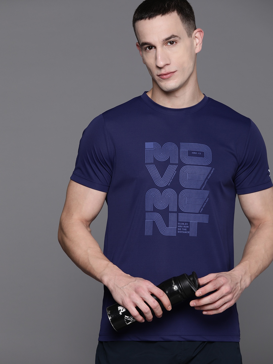 

HRX by Hrithik Roshan Printed Rapid-Dry Running T-shirt, Navy blue