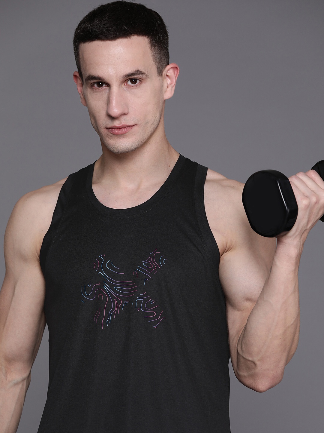 

HRX by Hrithik Roshan Abstract Printed Rapid-Dry Racer-Back Training T-shirt, Black