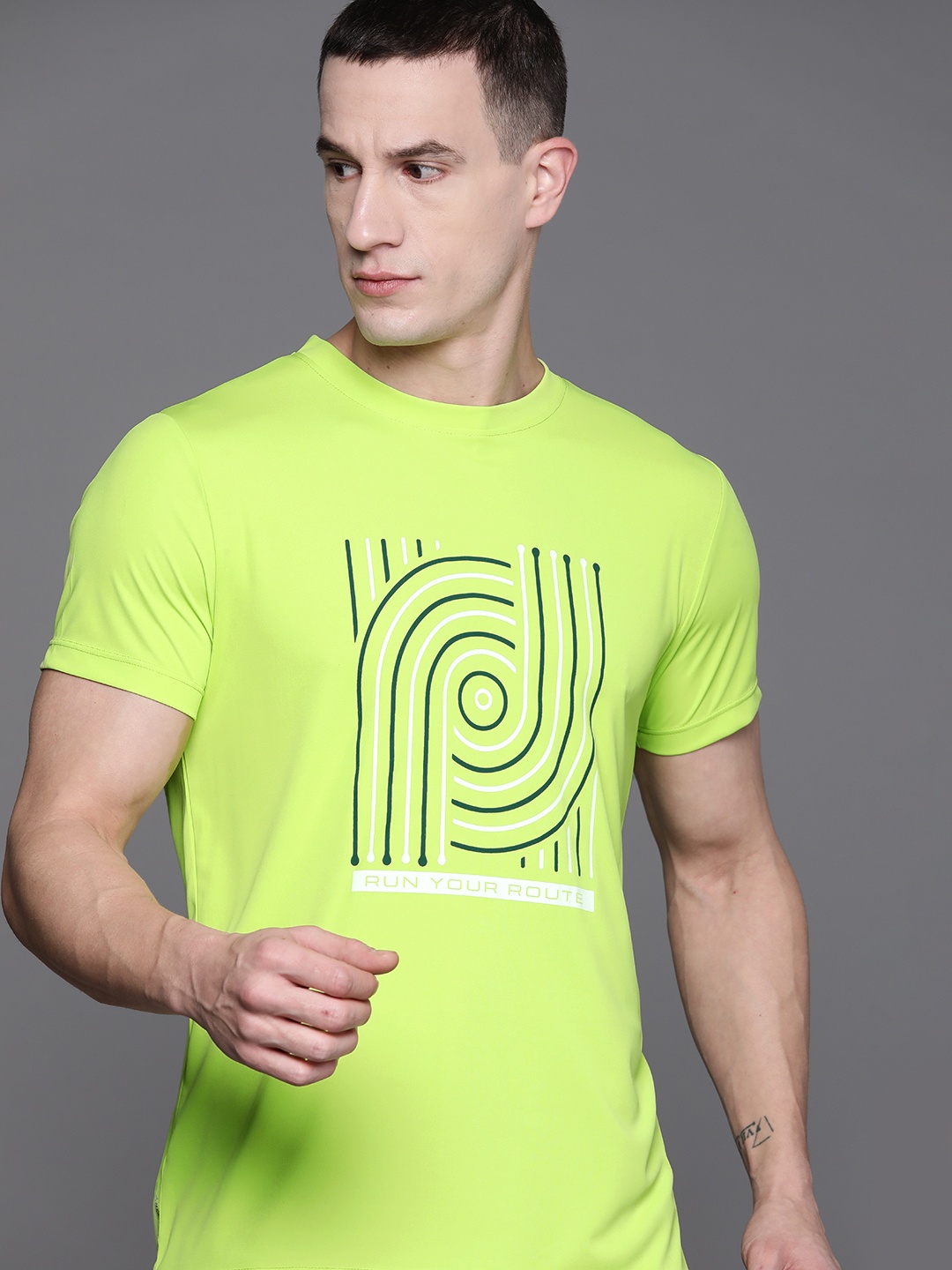 

HRX by Hrithik Roshan Printed Rapid-Dry Running T-shirt, Fluorescent green